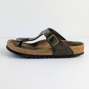 Birkenstock Sandals Gizeh Womens EU 37 Brown Metallic Slip On Thong Cork Leather